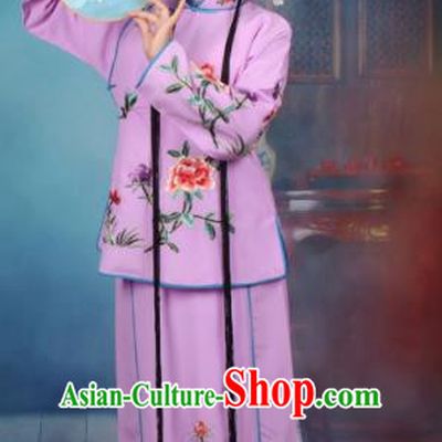 Top Grade Professional Beijing Opera Young Lady Costume Servant Girl Purple Embroidered Dress, Traditional Ancient Chinese Peking Opera Maidservants Embroidery Peony Clothing