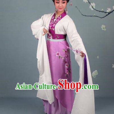Traditional China Beijing Opera Young Lady Hua Tan Costume Princess Purple Embroidered Dress, Ancient Chinese Peking Opera Diva Embroidery Peach Blossom Clothing