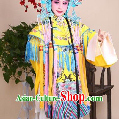 Traditional China Beijing Opera Palace Lady Costume Senior Concubine Yellow Embroidered Robe Dress, Ancient Chinese Peking Opera Diva Hua Tan Embroidery Clothing for Kids