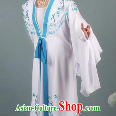 Top Grade Professional Beijing Opera Young Lady Hua Tan Costume White Embroidered Dress, Traditional Ancient Chinese Peking Opera Diva Embroidery  Clothing