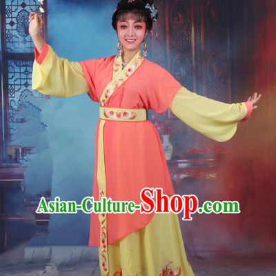 Top Grade Professional Beijing Opera Young Lady Costume Servant Girl Orange Embroidered Dress, Traditional Ancient Chinese Peking Opera Maidservants Embroidery Clothing
