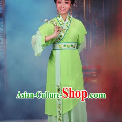 Top Grade Professional Beijing Opera Young Lady Costume Servant Girl Green Embroidered Dress, Traditional Ancient Chinese Peking Opera Maidservants Embroidery Clothing