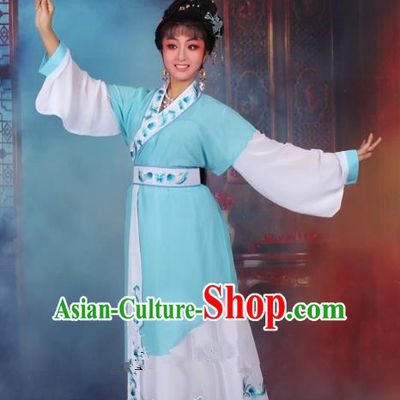 Top Grade Professional Beijing Opera Young Lady Costume Servant Girl Blue Embroidered Dress, Traditional Ancient Chinese Peking Opera Maidservants Embroidery Clothing