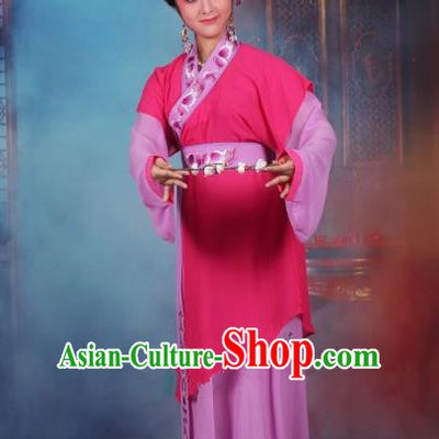 Top Grade Professional Beijing Opera Young Lady Costume Servant Girl Rosy Embroidered Dress, Traditional Ancient Chinese Peking Opera Maidservants Embroidery Clothing
