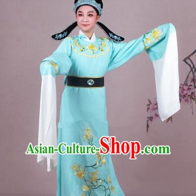 Traditional China Beijing Opera Niche Costume Blue Embroidered Robe and Headwear, Ancient Chinese Peking Opera Embroidery Mangnolia Lang Scholar Clothing