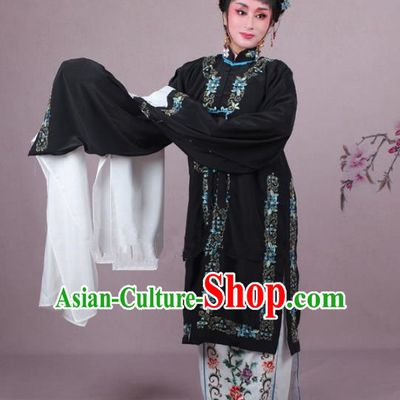 Top Grade Professional Beijing Opera Female Role Costume Black Embroidered Cape, Traditional Ancient Chinese Peking Opera Diva Embroidery Clothing