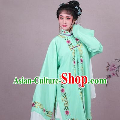 Top Grade Professional Beijing Opera Female Role Costume Green Embroidered Cape, Traditional Ancient Chinese Peking Opera Diva Embroidery Clothing