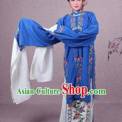 Top Grade Professional Beijing Opera Female Role Costume Deep Blue Embroidered Cape, Traditional Ancient Chinese Peking Opera Diva Embroidery Clothing