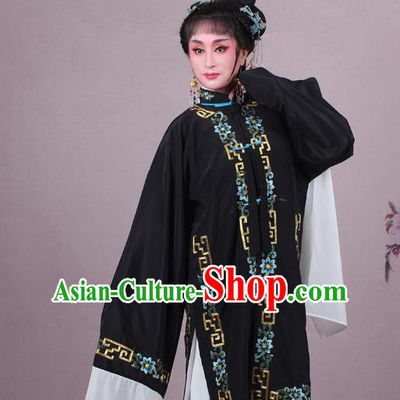 Top Grade Professional Beijing Opera Female Role Costume Black Embroidered Cape, Traditional Ancient Chinese Peking Opera Diva Embroidery Clothing