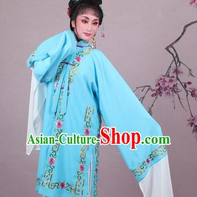 Top Grade Professional Beijing Opera Female Role Costume Blue Embroidered Cape, Traditional Ancient Chinese Peking Opera Diva Embroidery Clothing