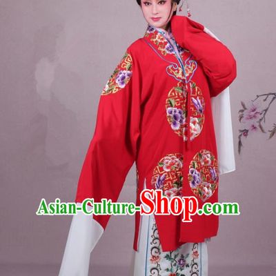 Top Grade Professional Beijing Opera Female Role Costume Imperial Concubine Red Embroidered Cape, Traditional Ancient Chinese Peking Opera Diva Embroidery Clothing