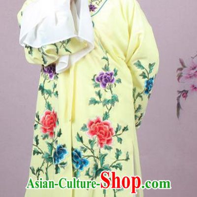 Top Grade Professional Beijing Opera Female Role Costume Imperial Concubine Yellow Embroidered Cape, Traditional Ancient Chinese Peking Opera Diva Embroidery Peony Clothing
