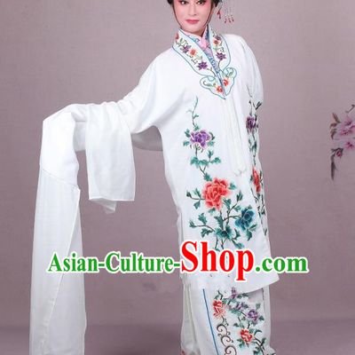Top Grade Professional Beijing Opera Female Role Costume Imperial Concubine White Embroidered Cape, Traditional Ancient Chinese Peking Opera Diva Embroidery Peony Clothing