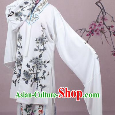 Top Grade Professional Beijing Opera Female Role Costume Imperial Princess Embroidered Cape, Traditional Ancient Chinese Peking Opera Diva Embroidery Grey Peony Clothing