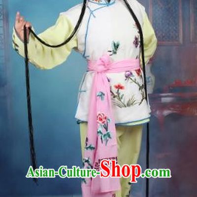 Top Grade Professional Beijing Opera Young Lady Costume Mui Tsai White Embroidered Vest Clothing, Traditional Ancient Chinese Peking Opera Maidservants Embroidery Clothing