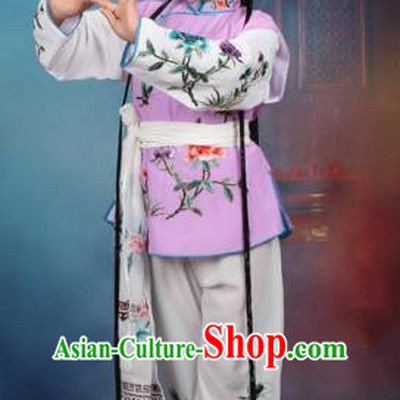 Top Grade Professional Beijing Opera Young Lady Costume Mui Tsai Purple Embroidered Vest Clothing, Traditional Ancient Chinese Peking Opera Maidservants Embroidery Clothing