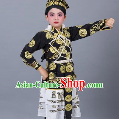 Traditional China Beijing Opera Takefu Costume, Ancient Chinese Peking Opera Wu-Sheng Warrior Embroidery Black Clothing