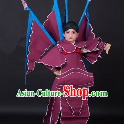 Traditional China Beijing Opera Takefu General Costume and Headwear Complete Set, Ancient Chinese Peking Opera Wu-Sheng Military Officer Clothing for Kids