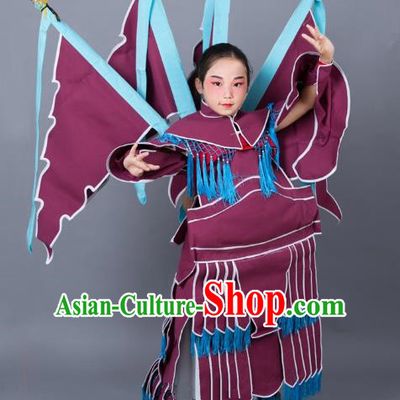 Traditional China Beijing Opera Female General Costume and Headwear Complete Set, Ancient Chinese Peking Opera Swordplay Military Officer Clothing for Kids