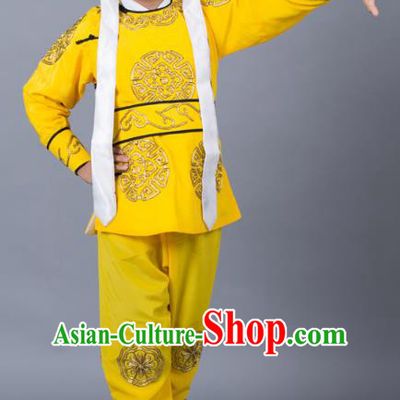 Traditional China Beijing Opera Takefu Costume, Ancient Chinese Peking Opera Wu-Sheng Warrior Embroidery Yellow Clothing