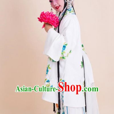 Top Grade Professional China Beijing Opera Costume White Embroidered Cape, Ancient Chinese Peking Opera Diva Hua Tan Embroidery Dress Clothing for Kids