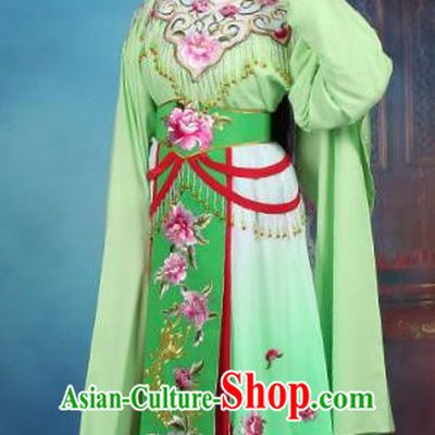 Top Grade Professional Beijing Opera Diva Costume Hua Tan Green Embroidered Dress, Traditional Ancient Chinese Peking Opera Princess Embroidery Peony Clothing