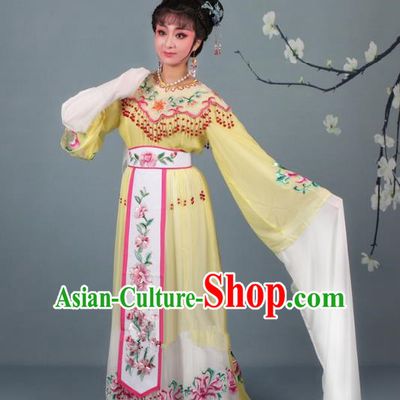 Top Grade Professional Beijing Opera Diva Costume Palace Lady Yellow Embroidered Dress, Traditional Ancient Chinese Peking Opera Princess Embroidery Peony Clothing