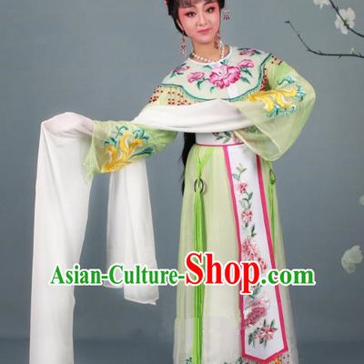 Top Grade Professional Beijing Opera Diva Costume Palace Lady Green Embroidered Dress, Traditional Ancient Chinese Peking Opera Princess Embroidery Peony Clothing
