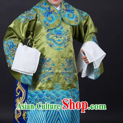 Traditional China Beijing Opera Costume Emperor Embroidered Green Robe and Headwear, Ancient Chinese Peking Opera Embroidery Dragon Gwanbok Clothing for Kids