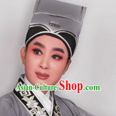 Top Grade Professional Beijing Opera Niche Costume Scholar Grey Hat Headwear, Traditional Ancient Chinese Peking Opera Young Men Headpiece