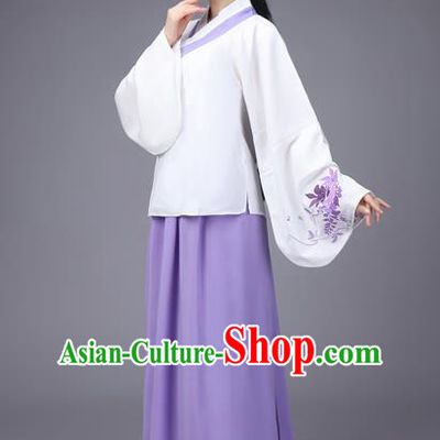 Traditional Ancient Chinese Fairy Purple Dress Palace Lady Sleeve Placket Costume, Elegant Hanfu Chinese Ming Dynasty Imperial Princess Embroidered Clothing for Women