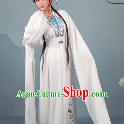 Top Grade Professional Beijing Opera Diva Costume Lady White Snake Embroidered Dress, Traditional Ancient Chinese Peking Opera Hua Tan Princess Embroidery Clothing