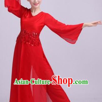 Traditional Chinese Classical Dance Fan Dance Costume, Folk Dance Umbrella Dance Red Uniform Clothing for Women