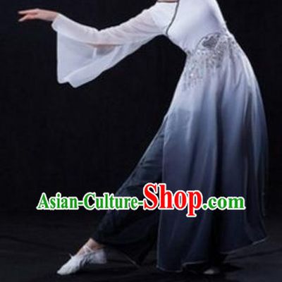 Traditional Chinese Classical Dance Fan Dance Costume, Folk Dance Umbrella Dance Gradient Grey Uniform Clothing for Women
