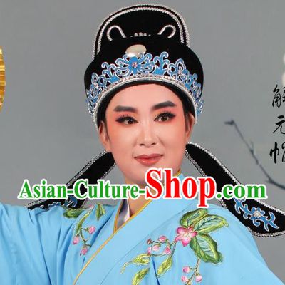 Top Grade Beijing Opera Niche Gifted Scholar Black Hat, Traditional Ancient Chinese Peking Opera Young Men Headwear