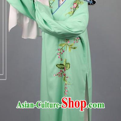 Top Grade Professional Beijing Opera Niche Costume Gifted Scholar Green Embroidered Robe and Headwear, Traditional Ancient Chinese Peking Opera Embroidery Peach Blossom Clothing