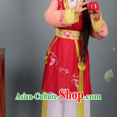 Top Grade Professional Beijing Opera Young Lady Costume Red Hua Tan Embroidered Dress, Traditional Ancient Chinese Peking Opera Maidservants Embroidery Clothing