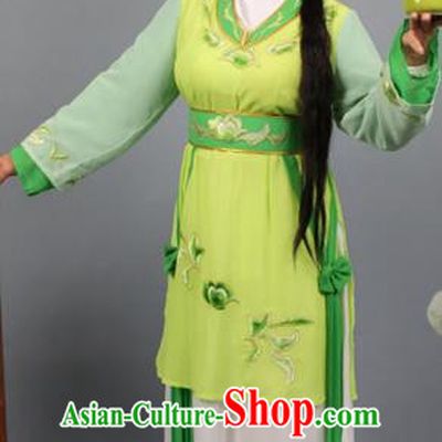 Top Grade Professional Beijing Opera Young Lady Costume Green Hua Tan Embroidered Dress, Traditional Ancient Chinese Peking Opera Maidservants Embroidery Clothing