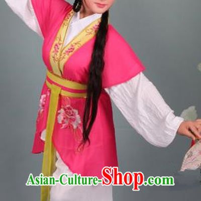 Top Grade Professional Beijing Opera Young Lady Costume Handmaiden Peach Red Embroidered Suit, Traditional Ancient Chinese Peking Opera Maidservants Embroidery Clothing