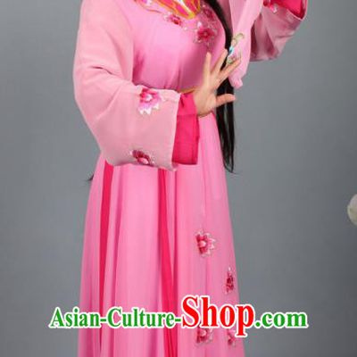 Top Grade Professional Beijing Opera Young Lady Diva Costume Handmaiden Pink Embroidered Dress, Traditional Ancient Chinese Peking Opera Maidservants Embroidery Clothing