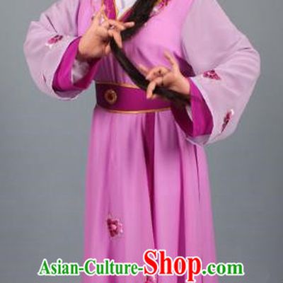Top Grade Professional Beijing Opera Young Lady Diva Costume Handmaiden Purple Embroidered Dress, Traditional Ancient Chinese Peking Opera Maidservants Embroidery Clothing
