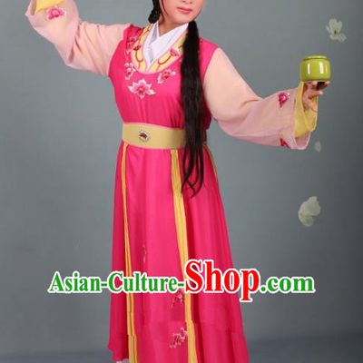 Top Grade Professional Beijing Opera Young Lady Diva Costume Handmaiden Rosy Embroidered Dress, Traditional Ancient Chinese Peking Opera Maidservants Embroidery Clothing