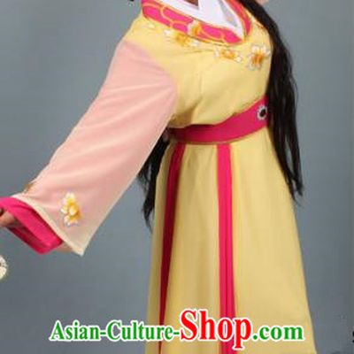 Top Grade Professional Beijing Opera Young Lady Diva Costume Handmaiden Yellow Embroidered Dress, Traditional Ancient Chinese Peking Opera Maidservants Embroidery Clothing
