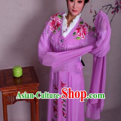 Top Grade Professional Beijing Opera Hua Tan Costume Palace Lady Purple Embroidered Peony Dress, Traditional Ancient Chinese Peking Opera Diva Princess Embroidery Clothing