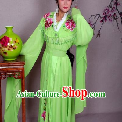 Top Grade Professional Beijing Opera Hua Tan Costume Palace Lady Green Embroidered Peony Dress, Traditional Ancient Chinese Peking Opera Diva Princess Embroidery Clothing