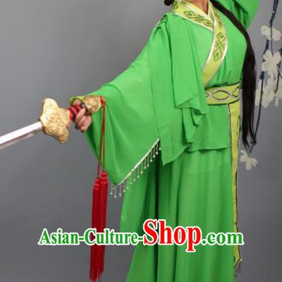 Top Grade Professional Beijing Opera Young Lady Costume Swordswoman Green Embroidered Dress, Traditional Ancient Chinese Peking Opera Maidservants Embroidery Clothing
