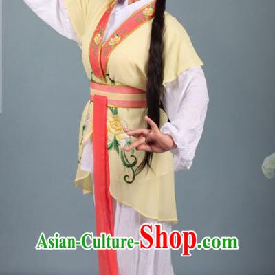 Top Grade Professional Beijing Opera Young Lady Costume Handmaiden Yellow Embroidered Suit, Traditional Ancient Chinese Peking Opera Maidservants Embroidery Clothing