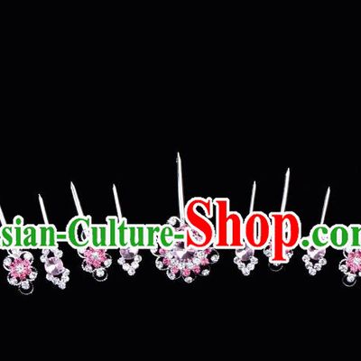 Top Grade Professional Beijing Opera Diva Red Crystal Hair Accessories Complete Set, Traditional Ancient Chinese Peking Opera Hua Tan Hairpins Headwear