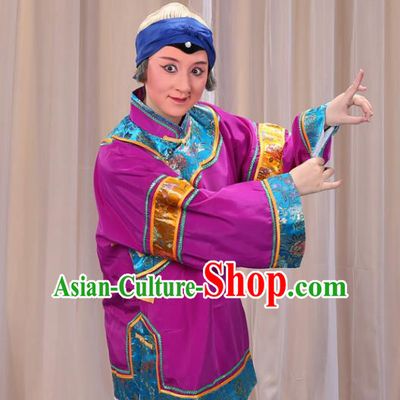 Top Grade Professional Beijing Opera Old Women Costume Pantaloon Embroidered Purple Clothing, Traditional Ancient Chinese Peking Opera Matchmakers Embroidery Clothing