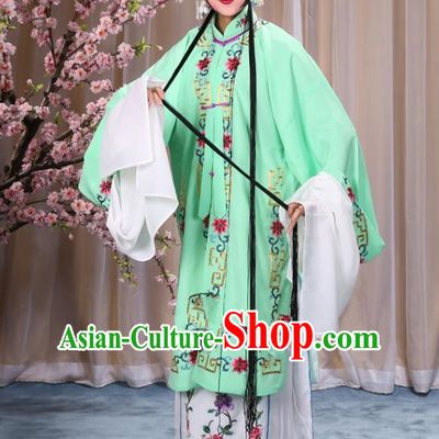 Top Grade Professional Beijing Opera Diva Costume Palace Lady Green Embroidered Cape, Traditional Ancient Chinese Peking Opera Princess Embroidery Dress Clothing